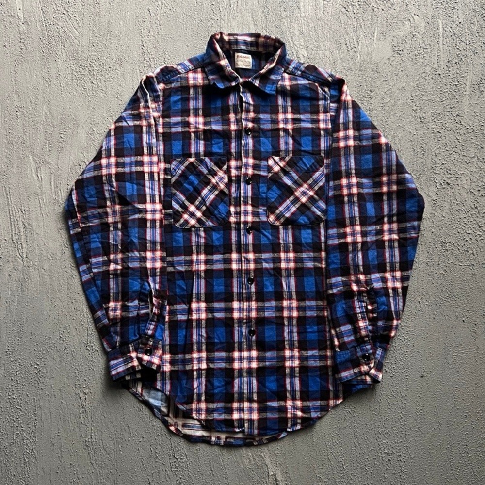 Vintage Big Mac Flannel Shirt Small Blue 1960s Plaid Penneys Cotton